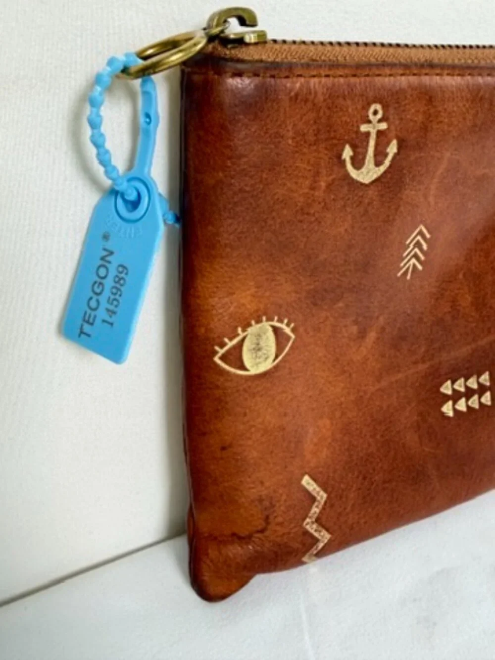 MADEWELL Leather Pouch Gold Southwest Symbols Chestnut Brown NWT